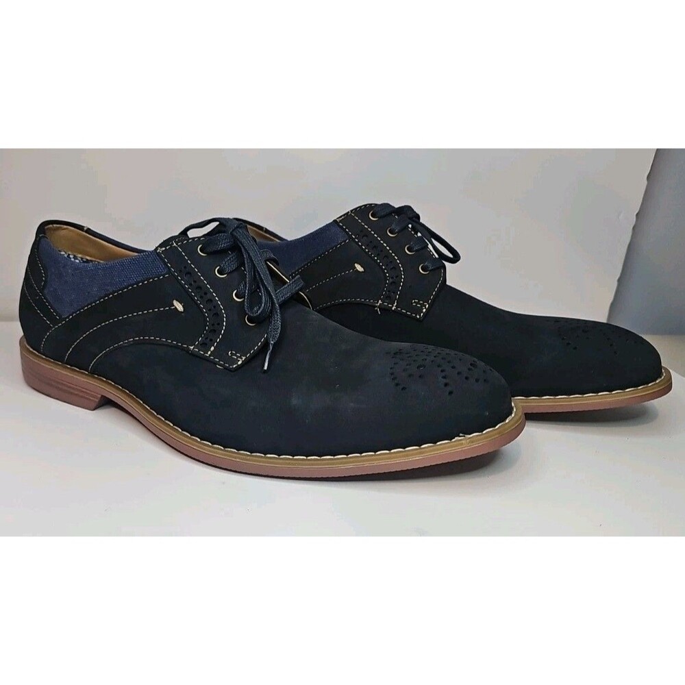 Stacey Adams Madison Navy Blue Leather Shoes Size 8.5 M  25352-410 Memory Foam